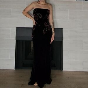 Velvet Beaded Strapless Evening Gown